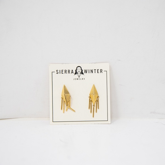 Sierra Winter Gold Vermeil Plated Pyramid Stud Fringe Earrings - Picture 3 of 4